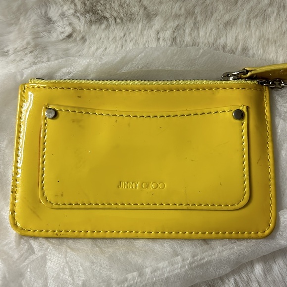Jimmy Choo Yellow patent leather star studded keychain cardholder pouch - Picture 5 of 16